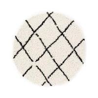 Boho&me Rond hoogpolig vloerkleed ruiten Habitat - wit|zwart - 80 cm - thumbnail
