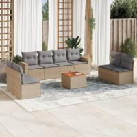 9-delige Loungeset met kussens poly rattan gemengd beige - thumbnail