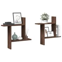Wandschappen 2 st 50x12x50 cm bewerkt hout bruin eikenkleurig - thumbnail