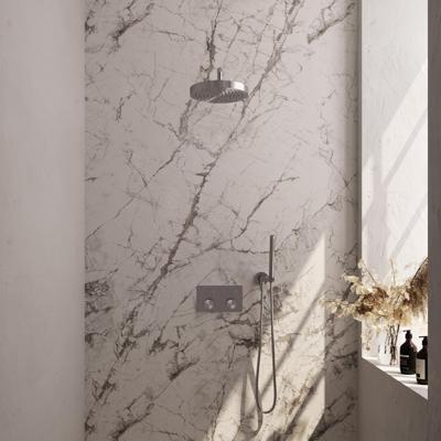 Brauer Stripe thermostatische inbouw regendouche met drukknoppen SET 26 met 25 cm douchekop en gebogen muurarm en staaf handdouche en doucheslang en wandaansluitbocht RVS-kleurig geborsteld PVD