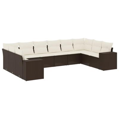 11-delige Loungeset met kussens poly rattan bruin - thumbnail