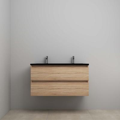 On-Line Onderkast - 100 cm - Voorgemonteerd - Ladestructuur - Acryl Wastafel - 2 Kraangaten - Eiken