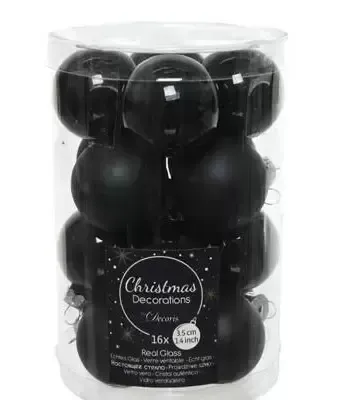 Decoris kerstballen set glas 16st zwart 3,5cm - thumbnail