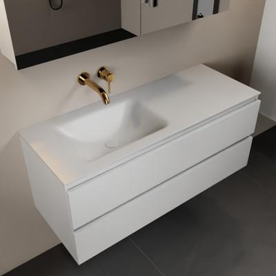 MONDIAZ AIVY 120cm badmeubel Talc, wastafel Talc solid surface links zonder kraangat met spiegelkast (AI-351631TALC-NO - AI-M120TALI - AI-C120TAMI)