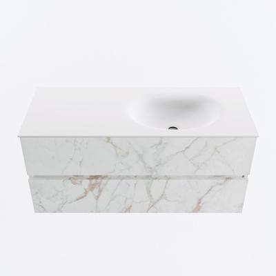 MONDIAZ VICA 110cm badmeubel onderkast Carrara 2 lades. Wastafel MOON rechts 1 kraangat, kleur Talc.