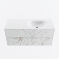 MONDIAZ VICA 110cm badmeubel onderkast Carrara 2 lades. Wastafel MOON rechts 1 kraangat, kleur Talc. - thumbnail