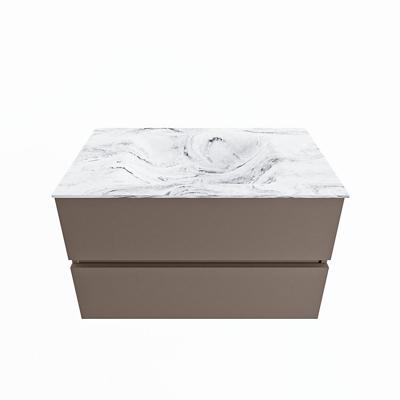 MONDIAZ VICA-DLUX 80cm badmeubel onderkast Smoke 2 lades. Inbouw wastafel CLOUD midden zonder kraangat, kleur Glace. MONDIAZ VICA-DLUX 80cm badmeubel onderkast Smoke 2 lades. Inbouw wastafel CLOUD midden zonder kraangat, kleur Glace.