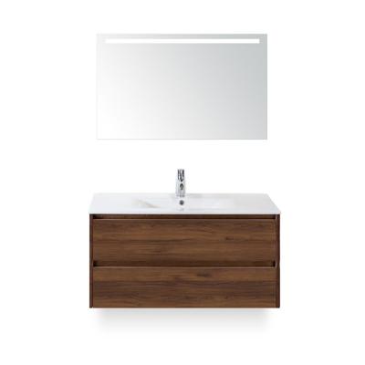 Dante Badmeubelset 100 cm - Walnoot - Keramische Wastafel Wit Enjoy - met Sence Spiegel