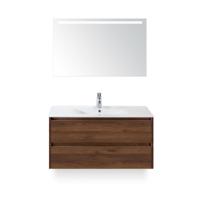 Dante Badmeubelset 100 cm - Walnoot - Keramische Wastafel Wit Enjoy - met Sence Spiegel - thumbnail