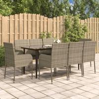 9-delige Tuinset met kussens poly rattan zwart en grijs - thumbnail