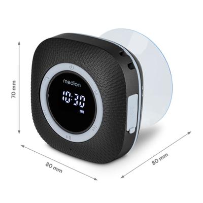 MEDION P66096 Douche radio met Bluetooth (badkamerradio, FM radio, zuignap, LED display, IPX6 waterproof, geïntegreerde oplaadbare batterij, MD43884) zwart