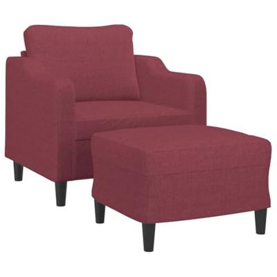 Fauteuil met voetenbank 60 cm stof wijnrood