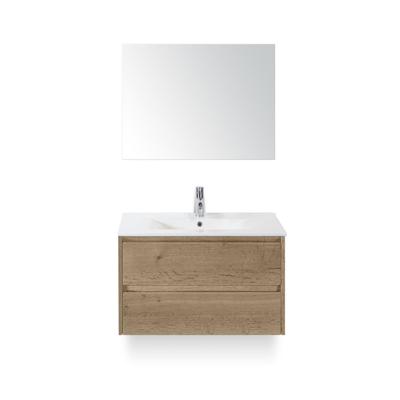Dante Badmeubelset 80 cm - Natuur Eiken - Keramische Wastafel Wit Enjoy - met Spiegel