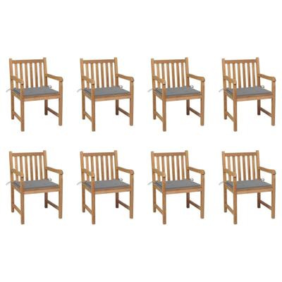 Tuinstoelen 8 st met grijze kussens massief teakhout