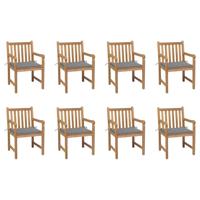 Tuinstoelen 8 st met grijze kussens massief teakhout - thumbnail