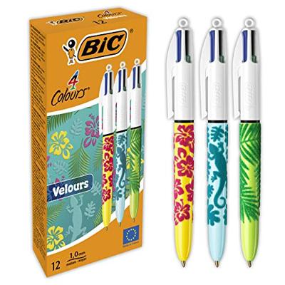 Bic Colours Velours 4-kleurenbalpen, medium, klassieke inktkleuren, doos van 12 stuks