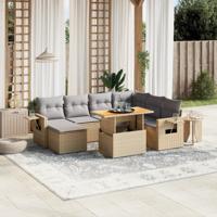 8-delige Loungeset met kussens poly rattan beige - thumbnail
