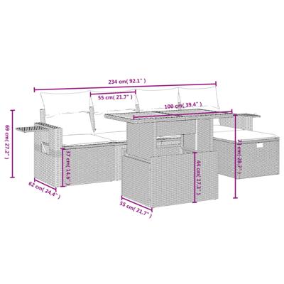 6-delige Loungeset met kussens poly rattan beige - thumbnail