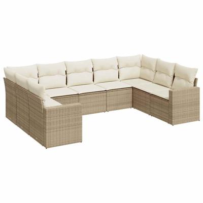 9-delige Loungeset met kussens poly rattan beige