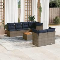 8-delige Loungeset met kussens poly rattan grijs - thumbnail