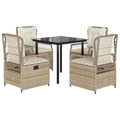 5-delige Tuinset met kussens poly rattan beige