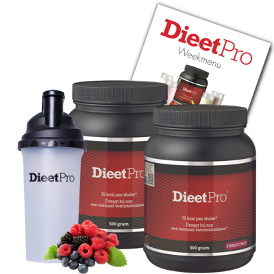 2 potten DieetPro Forest Fruit plus Gratis Shaker