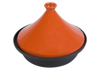 Gietijzeren tajine - Gezellig & Trendy - Geschikt voor alle kookplaten, inclusief inductie - Ø 30 cm - Oranje / Zwart