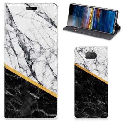 Sony Xperia 10 | Standcase | Marmer Wit Zwart - Origineel Cadeau Man Sony Xperia 10 | Standcase | Marmer Wit Zwart - Origineel Cadeau Man