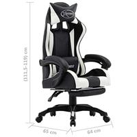 Racestoel met voetensteun kunstleer wit en zwart - thumbnail