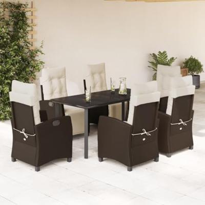 7-delige Tuinset met kussens poly rattan bruin