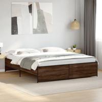 Bedframe bewerkt hout metaal bruin eikenkleur 200x200 cm - thumbnail