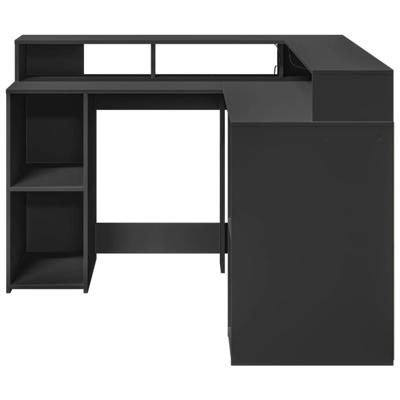 Bureau met LED-verlichting 130x130x91 cm bewerkt hout zwart - thumbnail