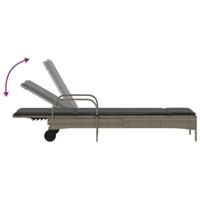Ligbed met wielen en kussen poly rattan grijs - thumbnail