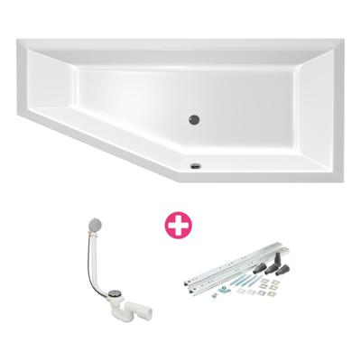 Ruimtebesparend bad Xenz Society compact | Rechts | 170x75 cm | Incl.Badafvoer | Met overloop | Acryl | Glans wit