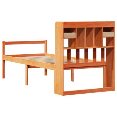 Bed met boekenkast zonder matras grenenhout wasbruin 75x190 cm