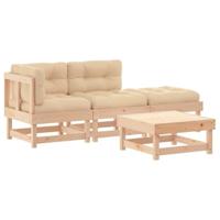 4-delige Loungeset met kussens massief hout - thumbnail