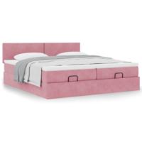 Ottoman bed met matrassen 160x200cm fluweel roze - thumbnail