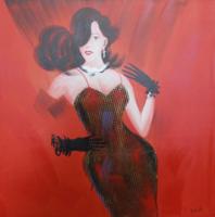 Schilderij -Handgeschilderd - In het rood 100x100cm - thumbnail