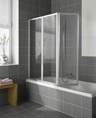 Kermi Vario badklapwand 3-delig 140 cm. parelglas Matzilver-Kunststof Glas