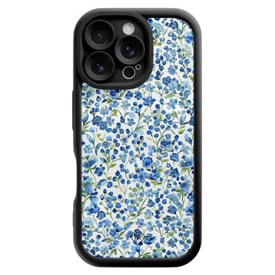 iPhone 16 Pro zwarte case - Vintage blue floral iPhone 16 Pro zwarte case - Vintage blue floral