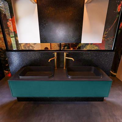 Badkamermeubelset Mondiaz Erin 150 cm met 1 Lade met RIDGE Wastafel Dubbel Urban met 2 kraangaten Greeploos Mat Smag Badkamermeubelset Mondiaz Erin 150 cm met 1 Lade met RIDGE Wastafel Dubbel Urban met 2 kraangaten Greeploos Mat Smag