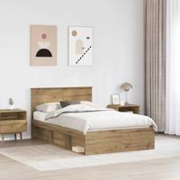 Bedframe Ambachtelijk eiken 135 x 190 cm Bewerkt hout - thumbnail