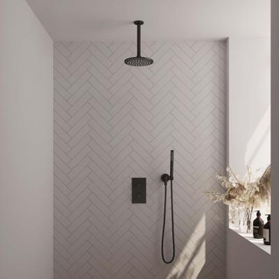 Brauer Black Carving Thermostatische Regendoucheset Inbouw - Hoofddouche 20 cm - 3 Weg - Handdouche Staaf - Doucheslang - Wandaansluitbocht - Mat Zwart