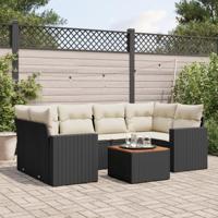 7-delige Loungeset met kussens poly rattan zwart - thumbnail