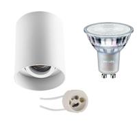 Opbouwspot Set - Pragmi Luxina Pro - GU10 Fitting - Opbouw Rond - Mat Wit - Verdiept - Kantelbaar - Ø90mm - Philips - MASTER 927 36D VLE - 4.9W - Warm Wit 2200K-2700K - DimTone Dimbaar - thumbnail