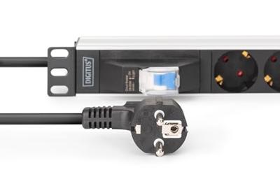 Digitus DN-95439 19 inch 19inch-patchkast Geaarde contactdoos Incl. 2 metalen houders, Overstroombeveiliging Zilver, Zwart