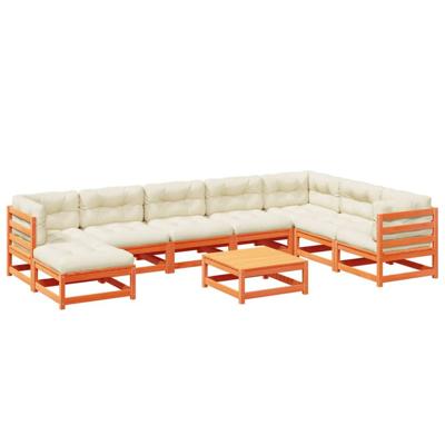 9-delige Loungeset met kussens massief grenenhout wasbruin - thumbnail
