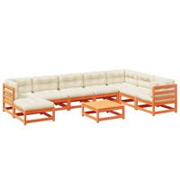 9-delige Loungeset met kussens massief grenenhout wasbruin - thumbnail