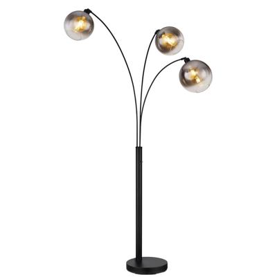 Globo Zwarte vloerlampNewcastle bol smoke glas 3-lichts - 58227-3B