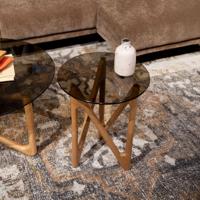 Dutchbone Ronde Bijzettafel 'Naia' Eikenhout en glas, 40cm, kleur Naturel - thumbnail
